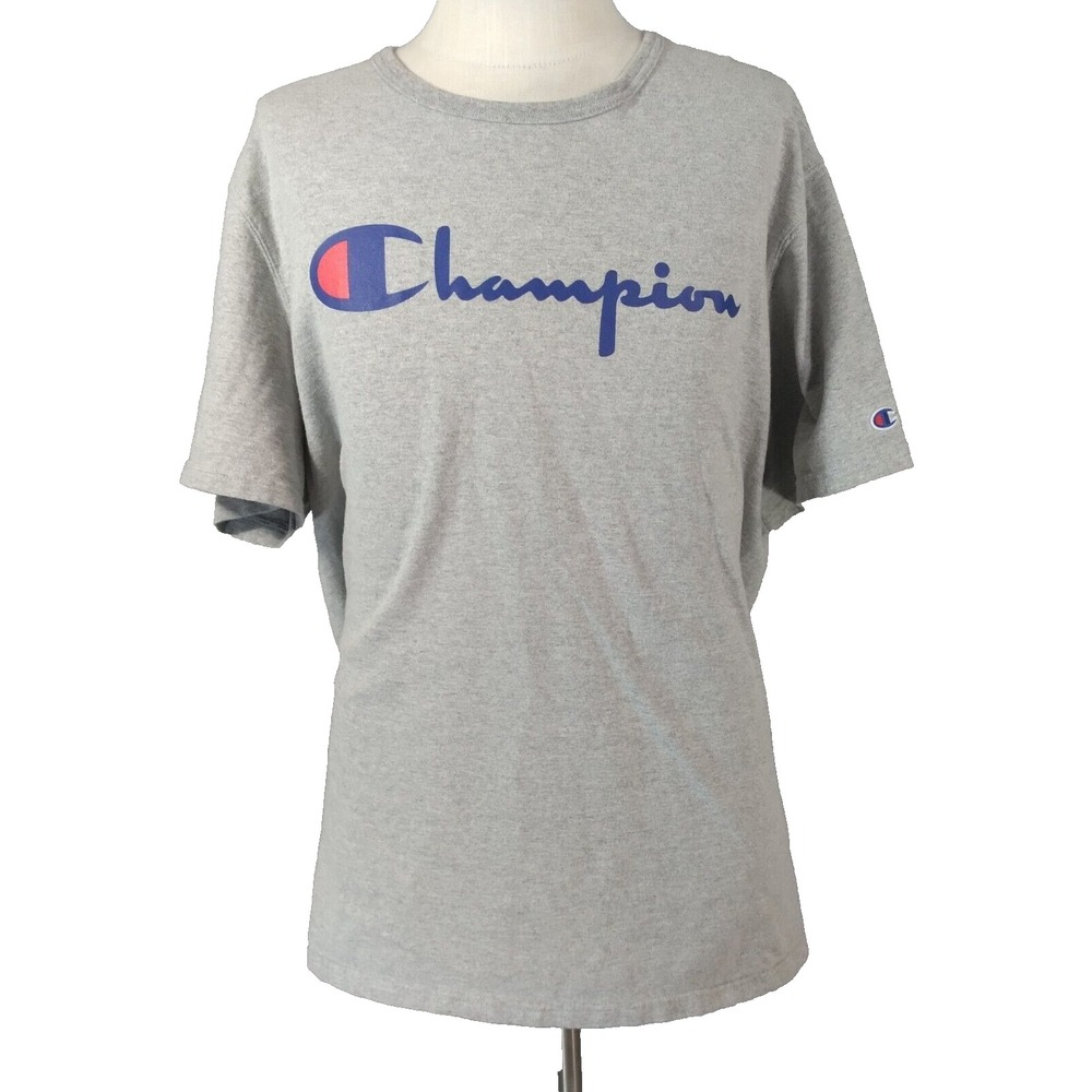 Champion Shirt Men's 2XL XXL grey short sleeve heavy cotton logo spell out retro